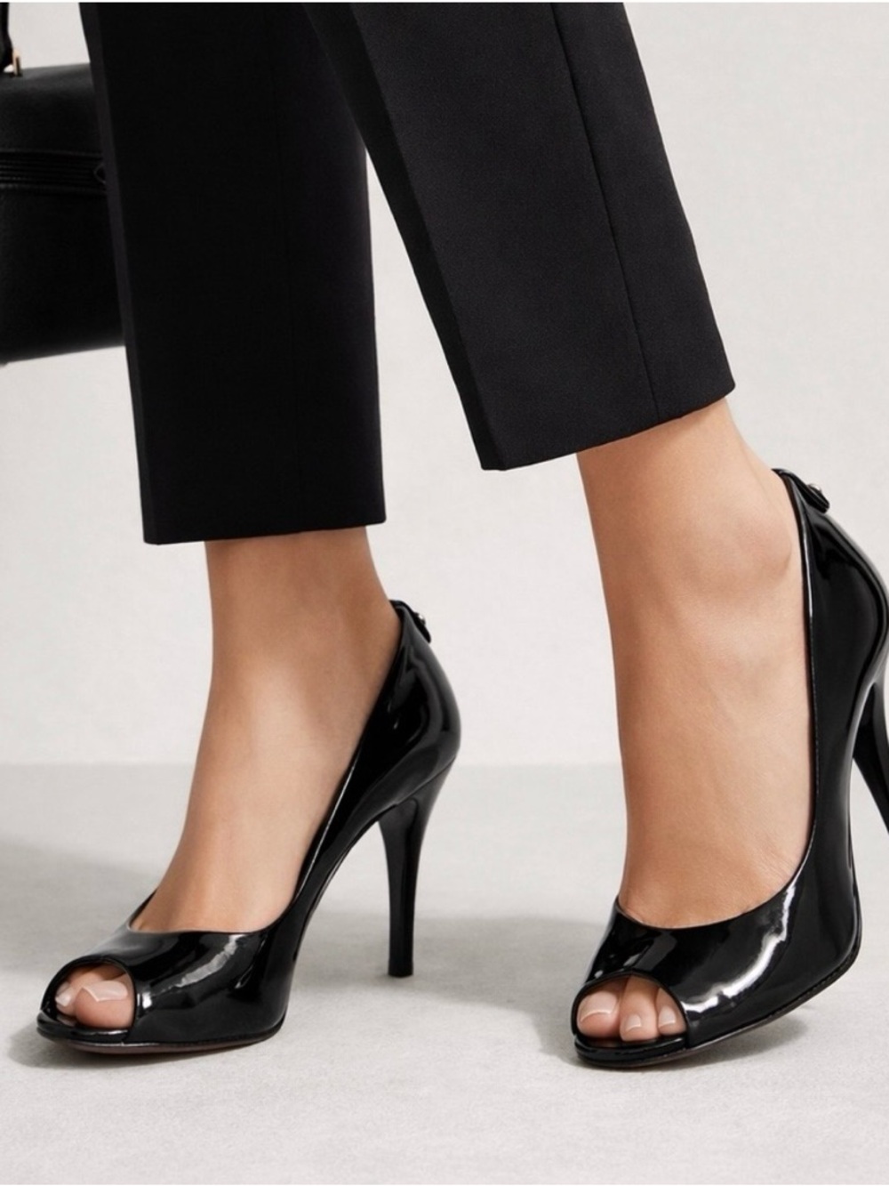 Stuart Weitzman Black Patent Peep-Toe Pumps